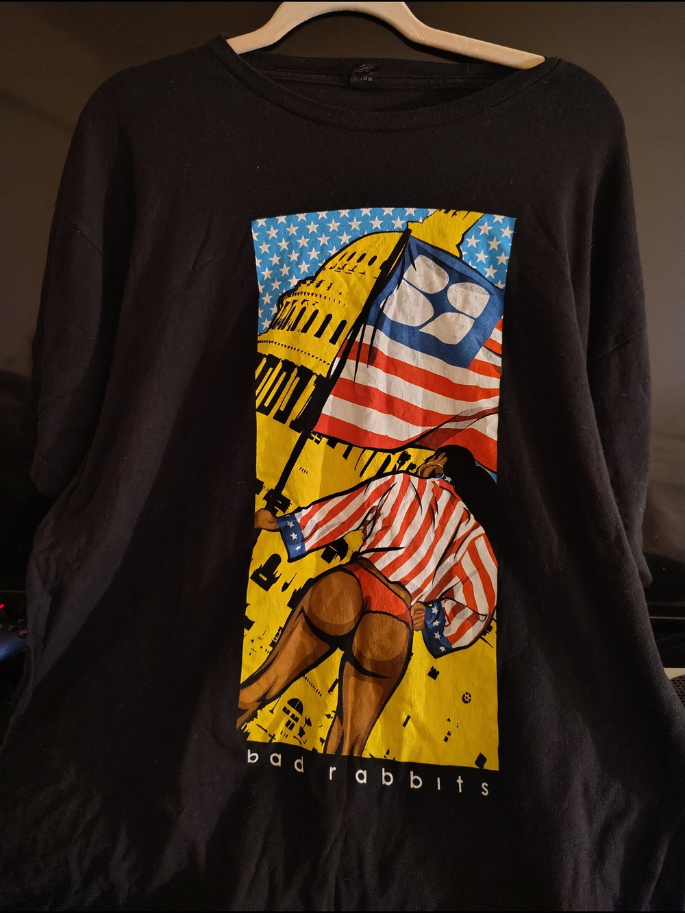 Bad Rabbits Graphic Black Tee - American Flag Print